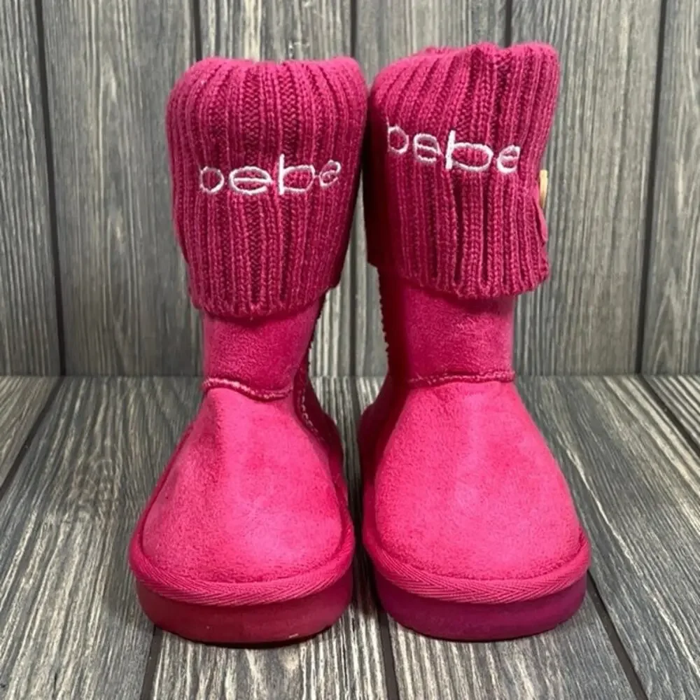Bebe Girls Pink Boots Winter Warm Cable Knit‎ Sweater Mid Calf Youth 10